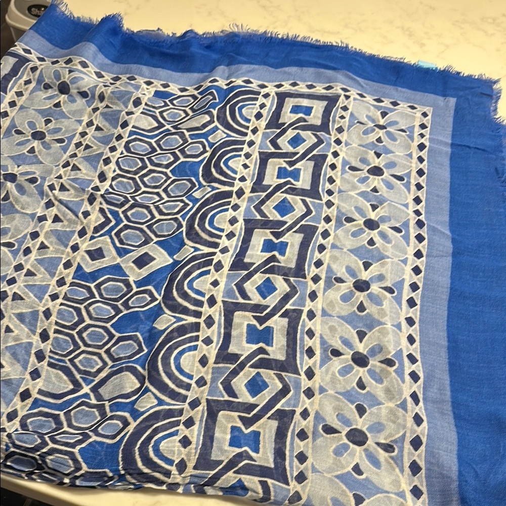 Blue and White Patterned Scarf